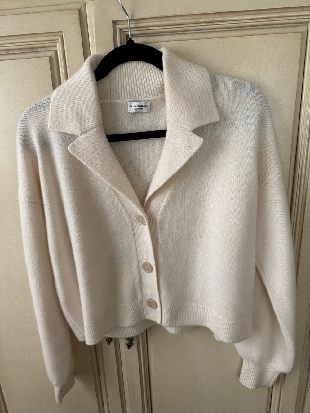 Club Monaco Cream Collared Button-Front Knit Cardigan